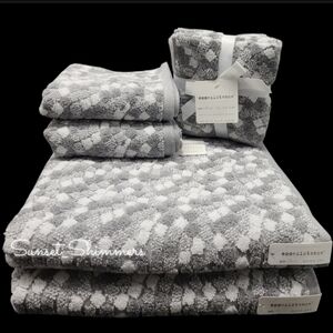 8pc ECO Melange Bath Hand Washcloth Towel Set Gray White Geo New